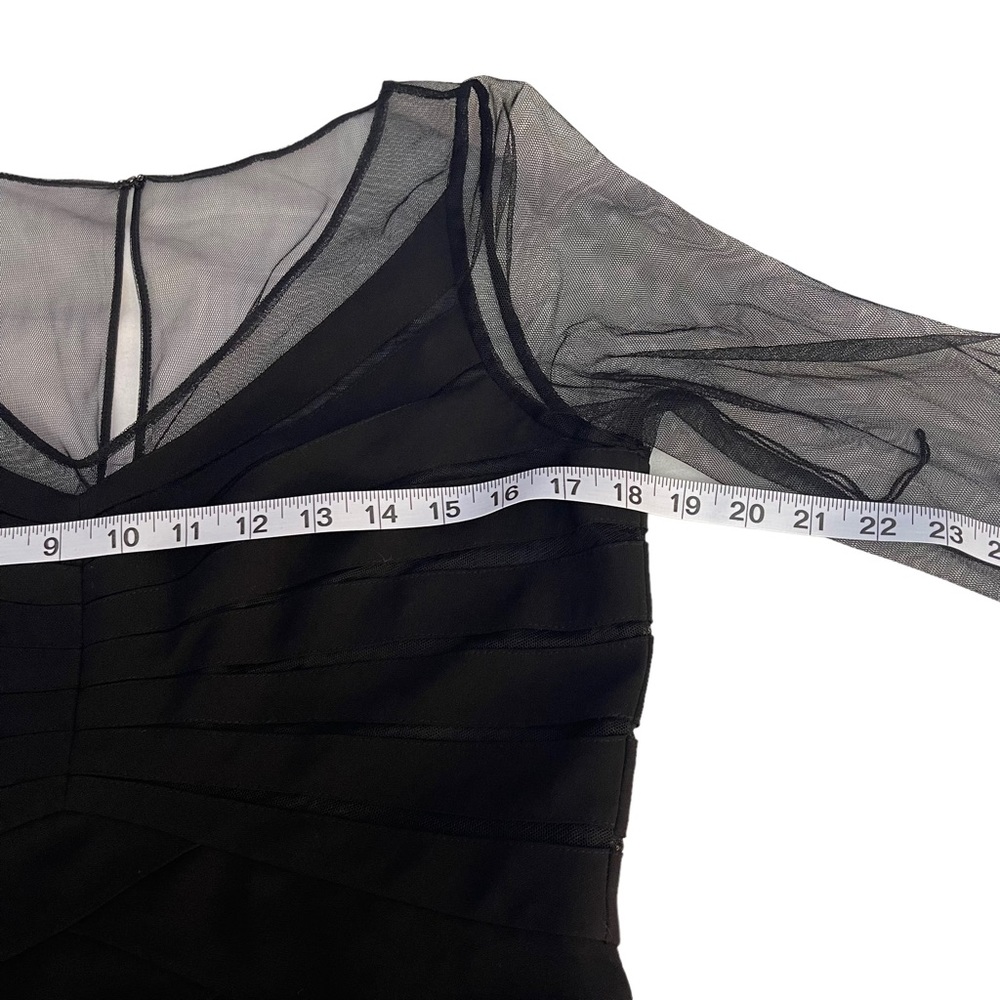 Adrianna Papell Long Sleeve Mesh Tiered Raffled Black Midi Dress Size 8 - Picture 7 of 10